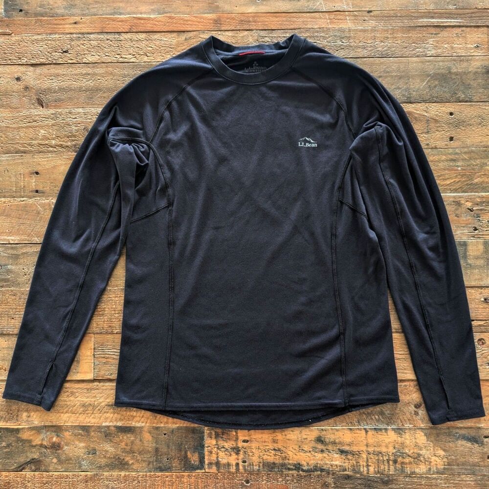 LL Bean Men's Midweight Base Layer Crew Neck Long Sleeve M Black Winter Hiking